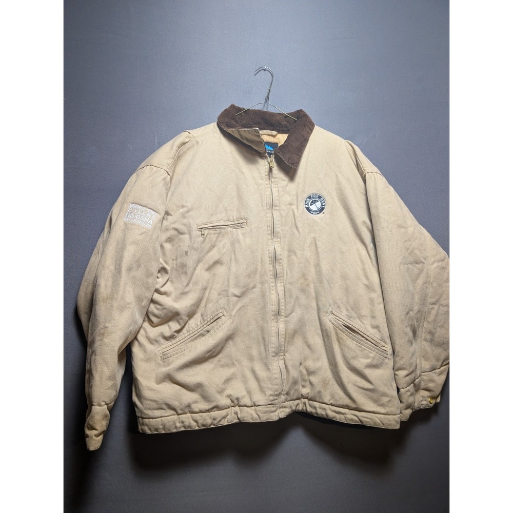 Tri-Mountain Canvas Work Jacket Men 2XL Beige Quilt Lined Corduroy Collar Zip Up